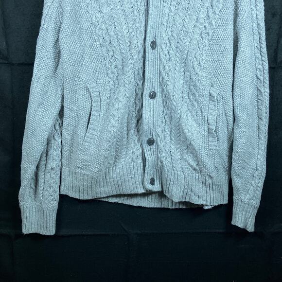 American Eagle Mens Sweater Gray Button Front Shawl Neck Knit Cotton Blend XL - Picture 3 of 12